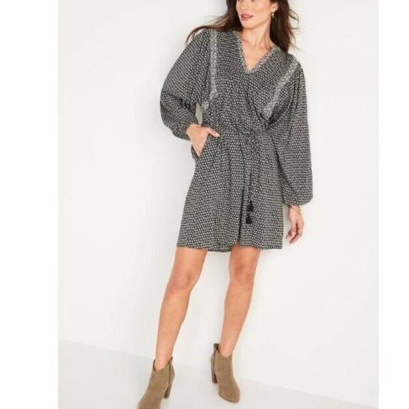 Old Navy Oversized Long Sleeve Printed Mini Dress Peasant Belted Balloon XXL - Picture 14 of 14